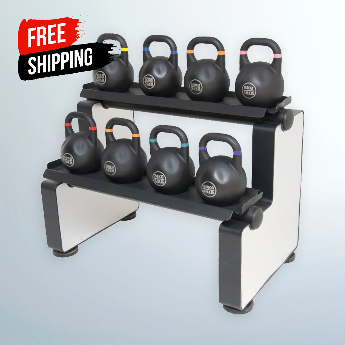 COMPETITION KETTLEBELLS GYM PACK OF 8 + DELUXE RACK