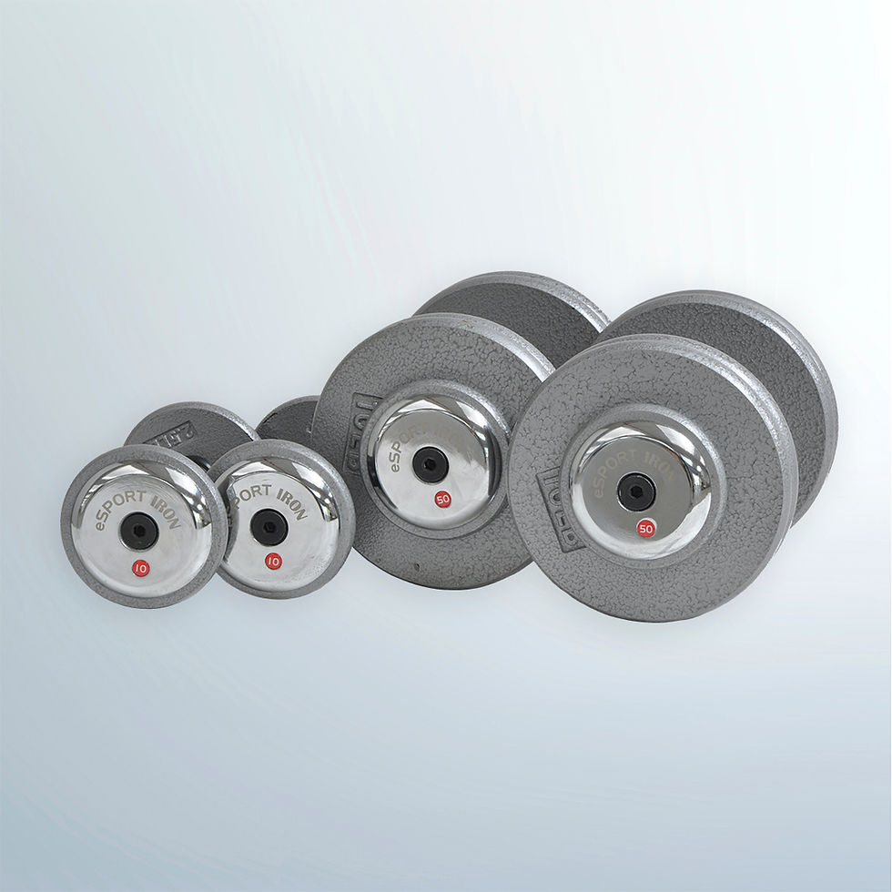 Thumbnail: 5LB-50LB MACHINED IRON PRO-DUMBBELL SET GRAY/CHROME