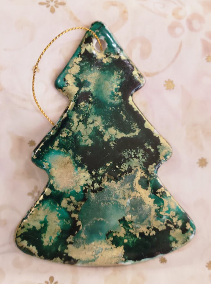 10. Alcohol Ink Hand Made Christmas Trees,Forest Green, Guild Alloy