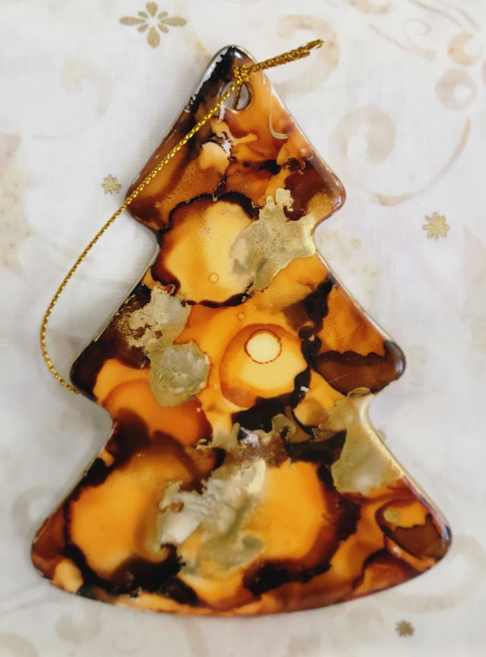 4. Alcohol Ink Hand Made Christmas Trees, Tangerine Brown Expresso