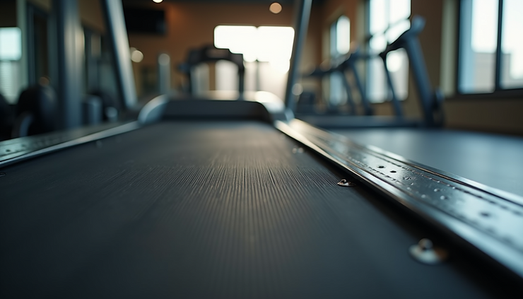 Close-up view of a treadmill belt showing wear and tear