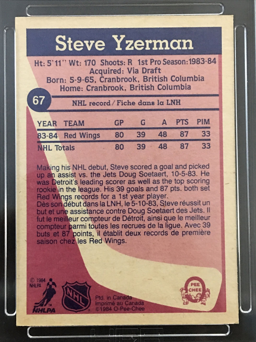 Thumbnail: 84-85 OPeeChee - Steve Yzerman RC HGA 7.0