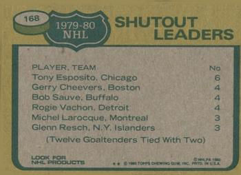 Thumbnail: 80-81 Topps Tony Esposito / Gerry Cheevers / Bob Sauve / Rogie Vachon LL