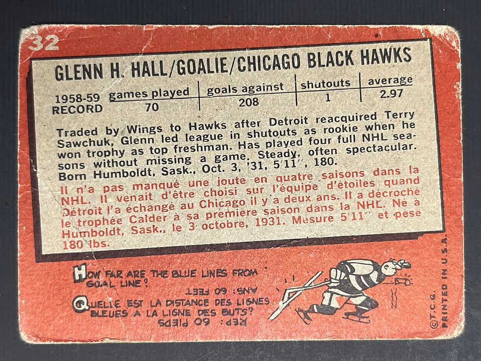 Thumbnail: 1959-60 Topps Glenn Hall #32