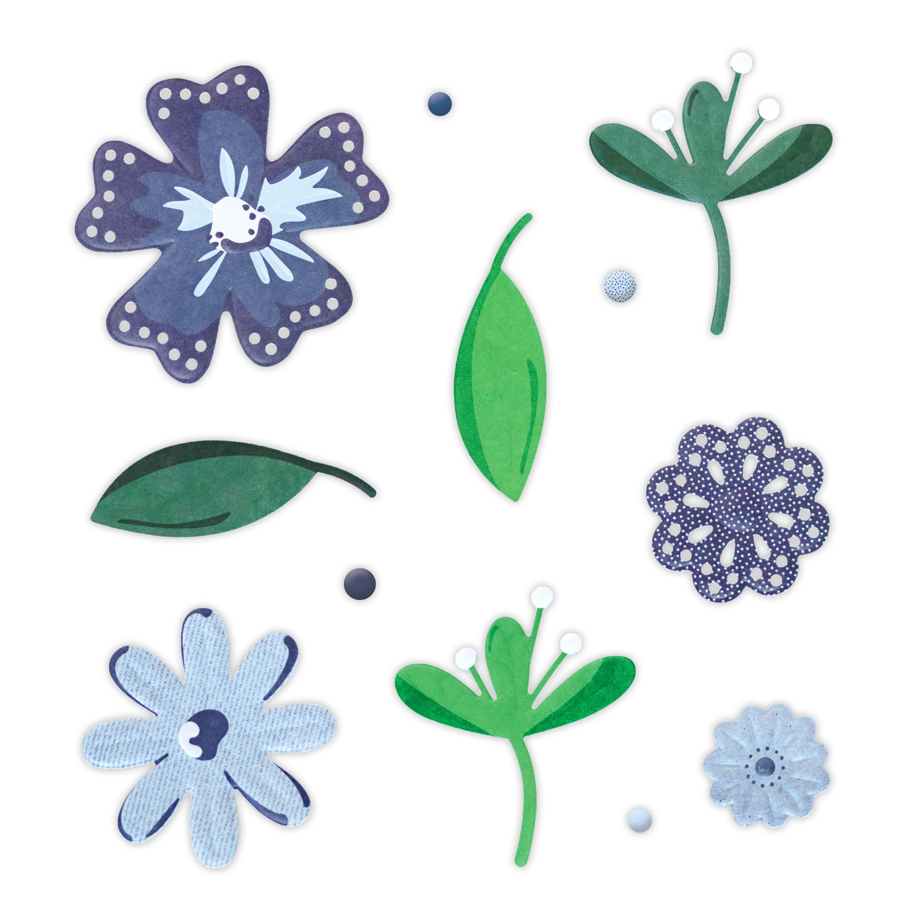Blue Floral Essential  Embellishments (40pk)