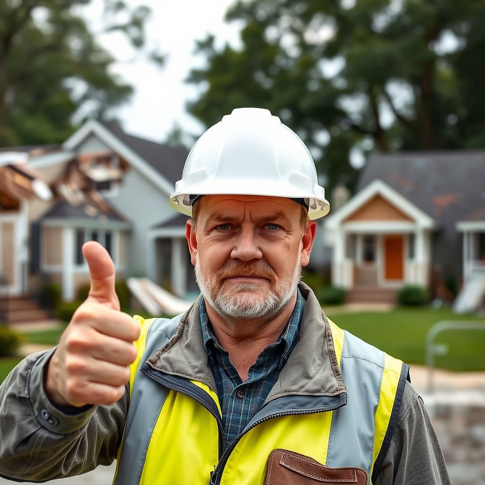 A man with a serious look on his face is wearing a hardhat and a safety vest gives a thumb