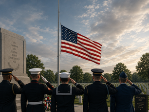 soldiers suluting American Flag at half-staff
