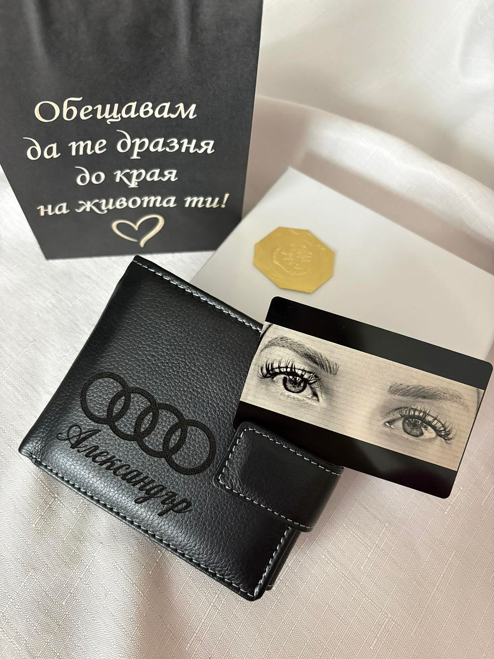 Миниатюра: Гравирана емблема на кола на портфейл, портмоне от естесвена кожа, подарък за мъж, рожден ден, луксозен подарък