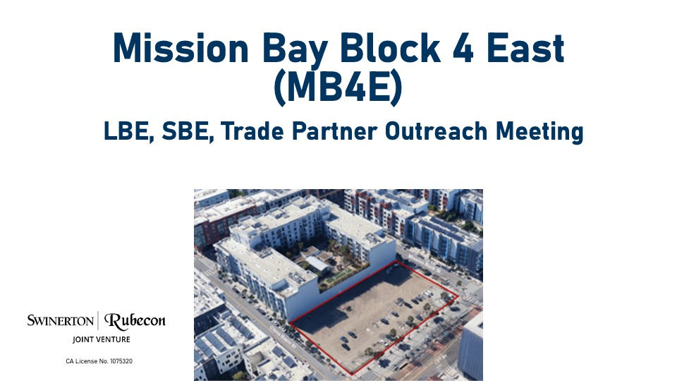 MB4E LBE, SBE, Trade Partner Outreach Meeting. Ariel image of housing development site.