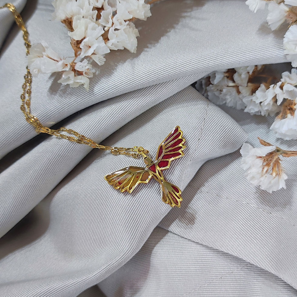 Miniature : Collier phoenix pour femme - Couleur or et rouge