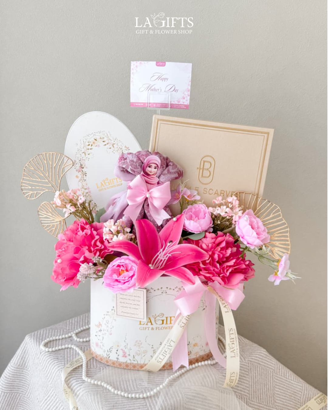 Artificial Flower Bloombox Arrangement with Hijab