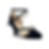 Black suede and satin merlet closed toe ballroom shoe side view showing the front of the shoe.