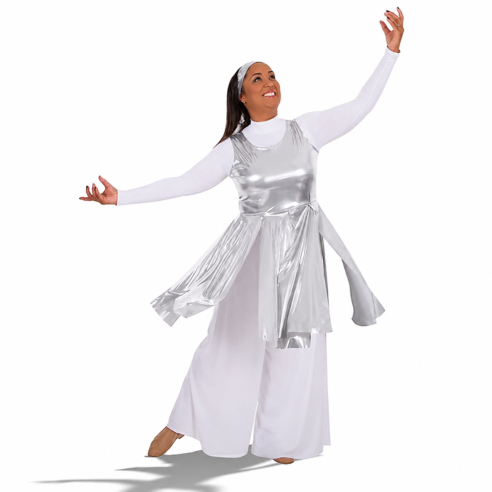Thumbnail: Adult Metallic Fly Away Panel Tunic in Silver for praise dance, church dance ministries, and worship services.