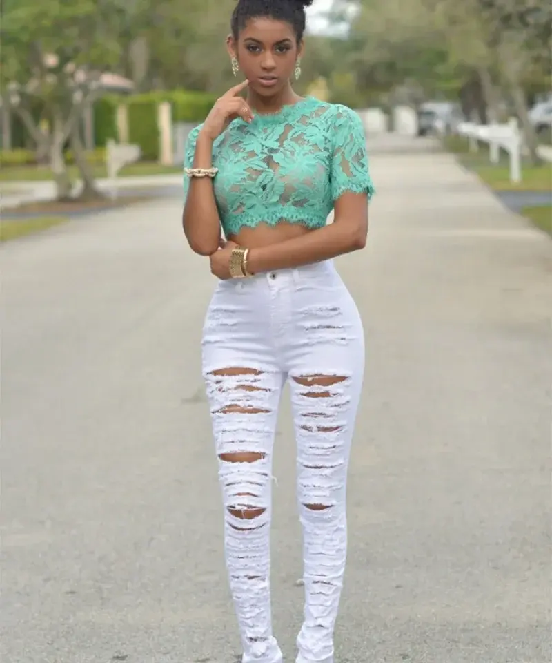 Thumbnail: HOLE Denim Women 2026 High Waist Ripped Jeans for Women Skinny Black Pockets