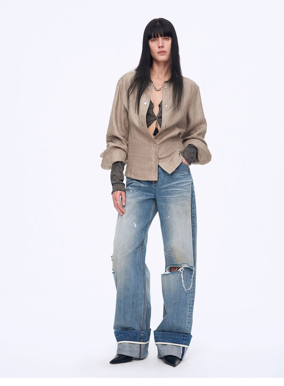 Miniatura: "Refreshing West Coast" Straight-Cut Selvedge Jeans With Smudged & Splashed