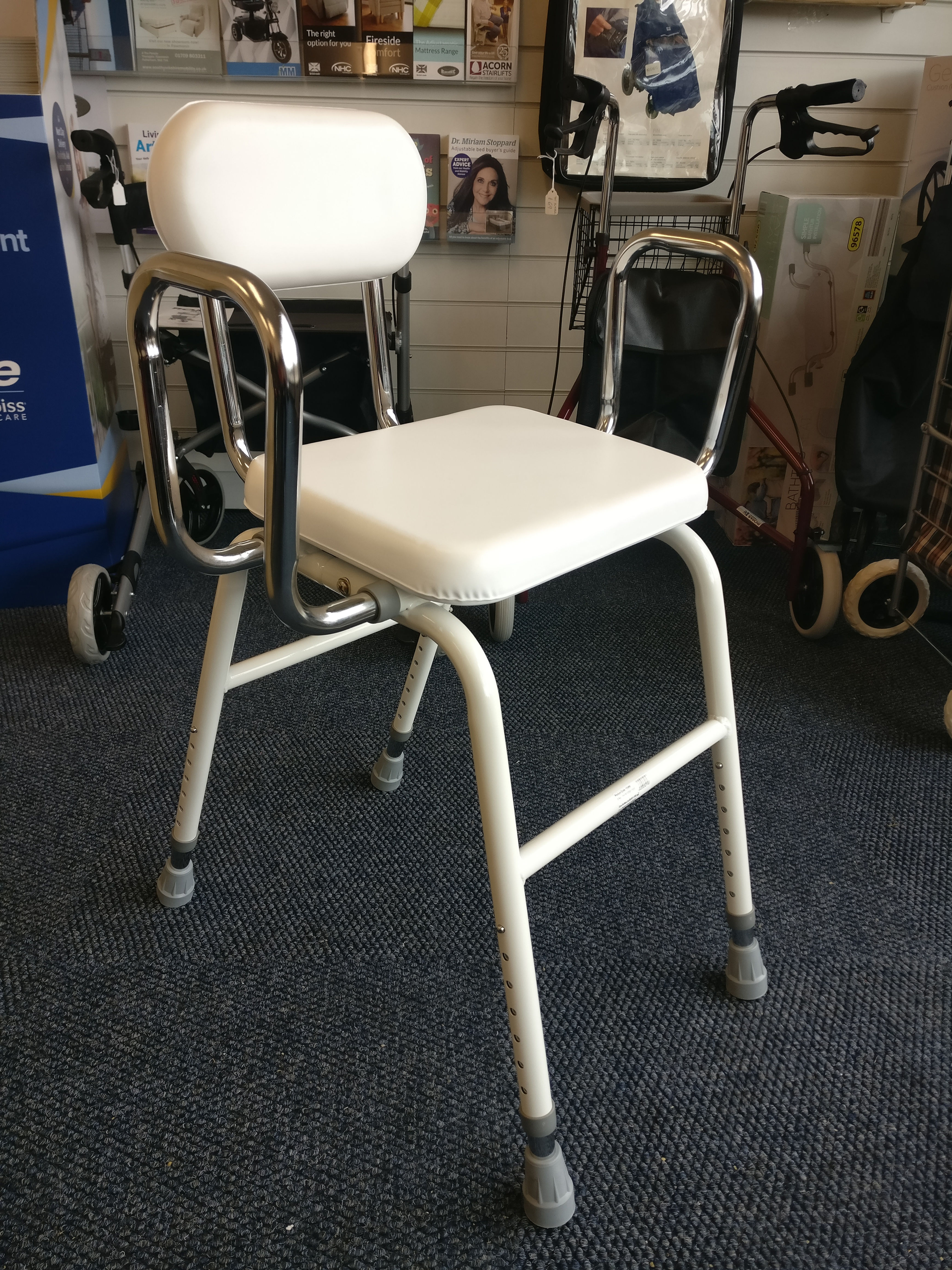 Multi purpose all purpose mobility white adjustable stool