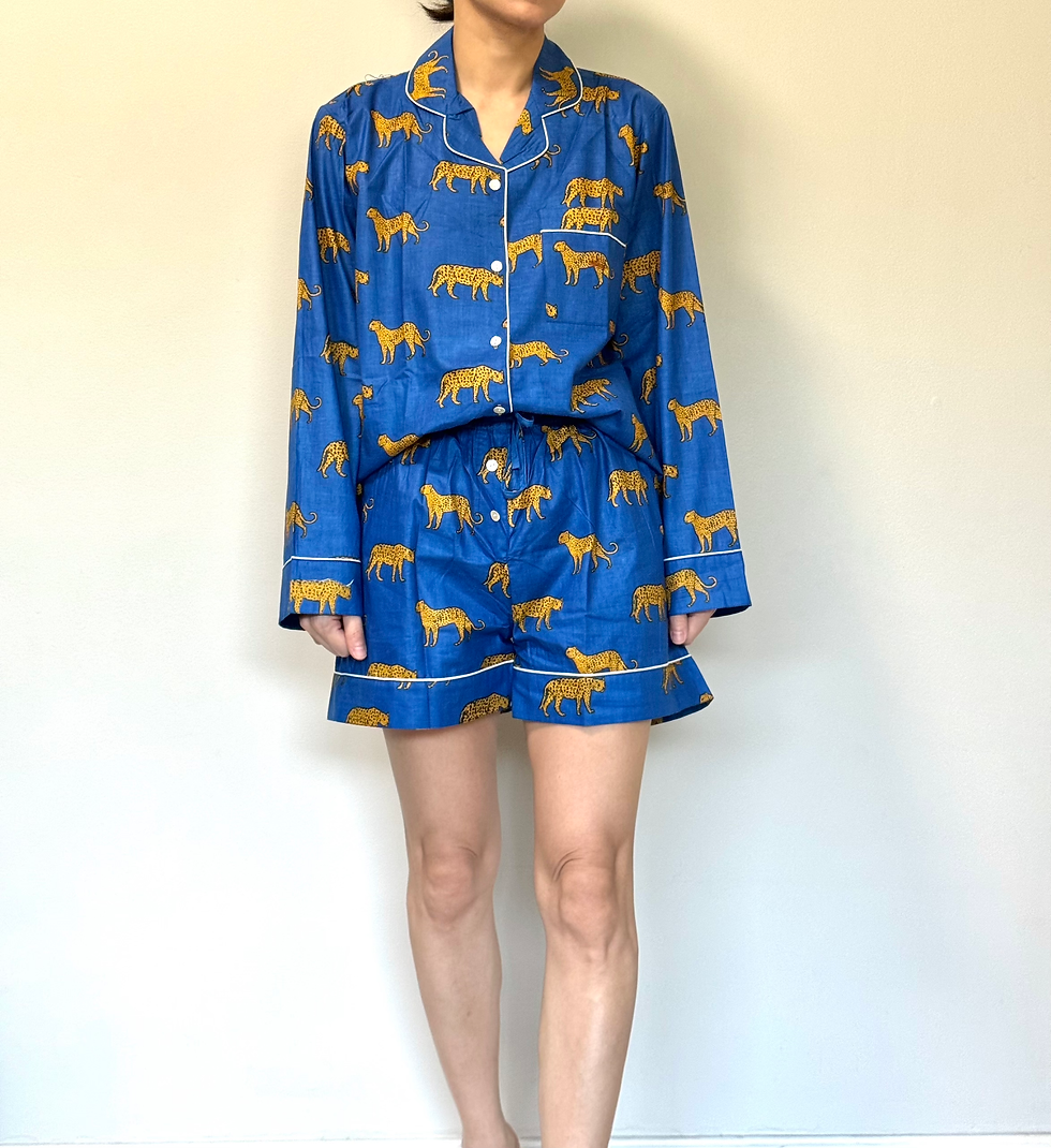 Thumbnail: Long Sleeve Pajama Short Set in Blue Cheetah Print