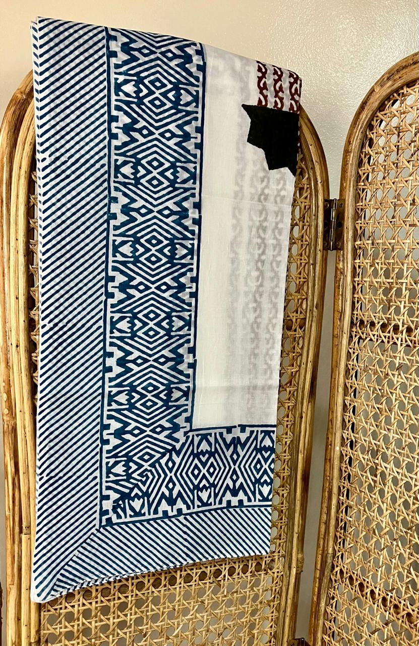 Thumbnail: Sarong in Off White and Blue Linear Abstract 204