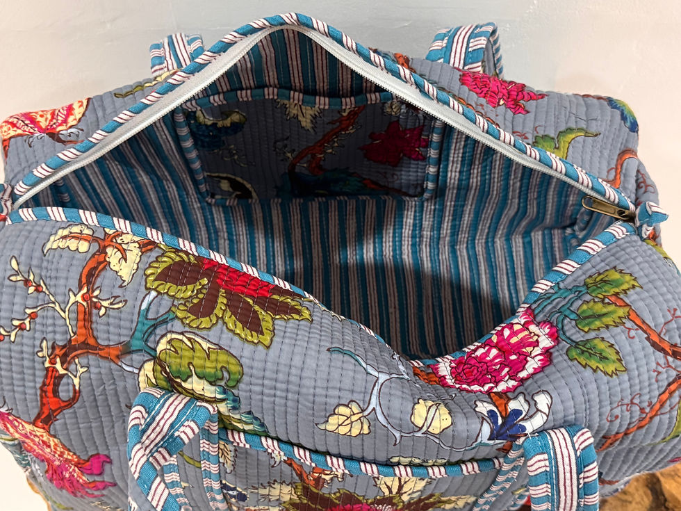 Thumbnail: Quilted Duffle Bag in Slate Gray Garden Flora