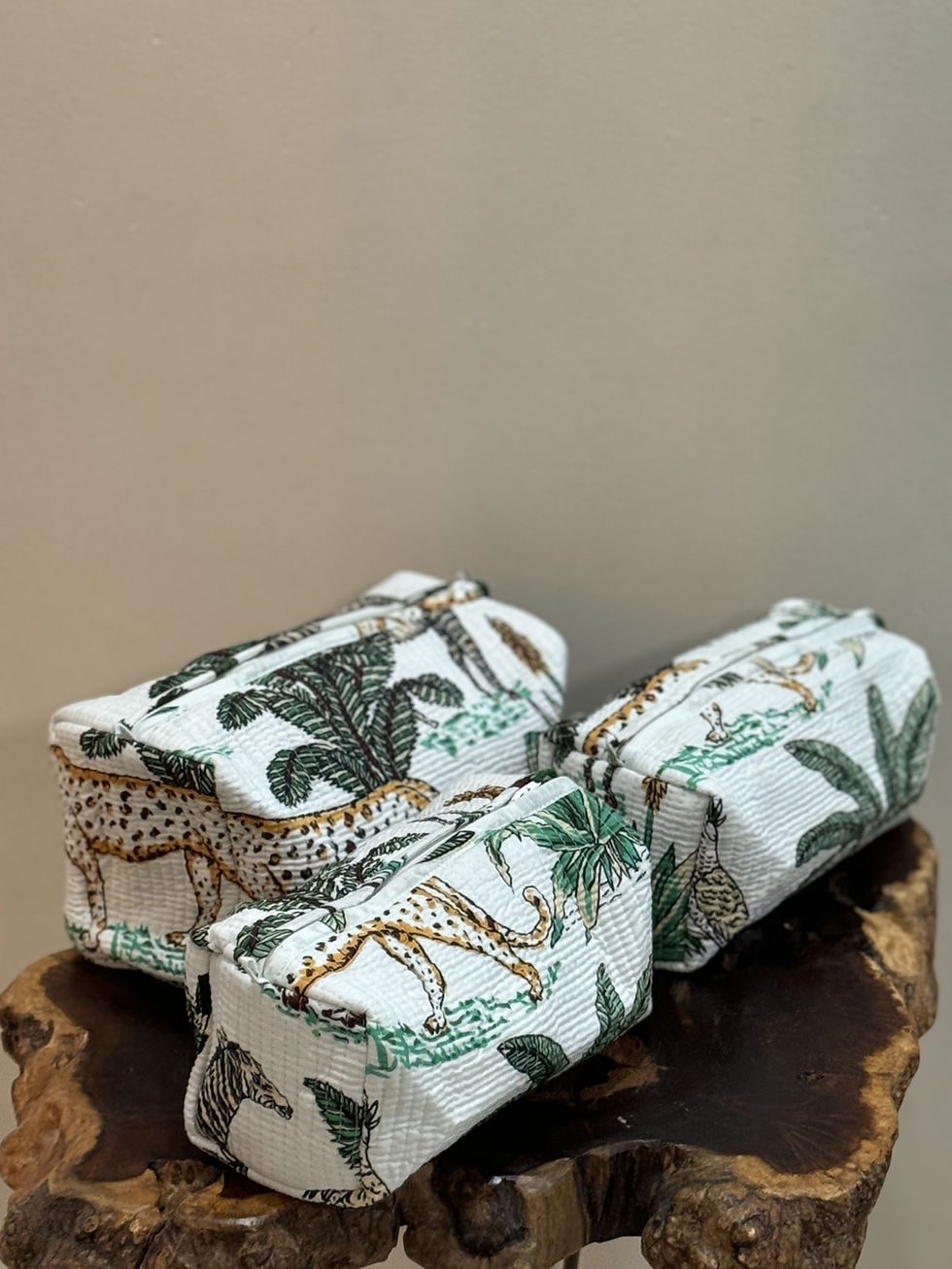 Thumbnail: Toiletry and Cosmetic Pouch in White Jungle Print