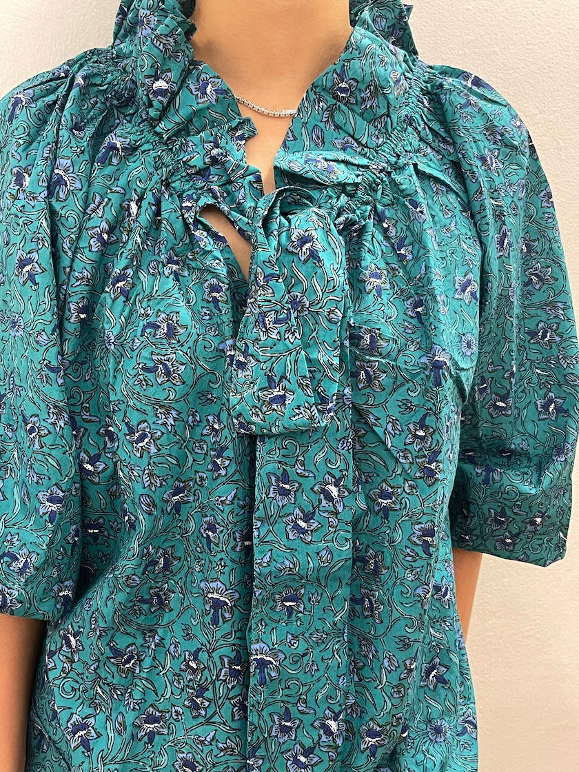 Thumbnail: Ruffle Top and Shorts Set in Teal and Blue Bellflowers