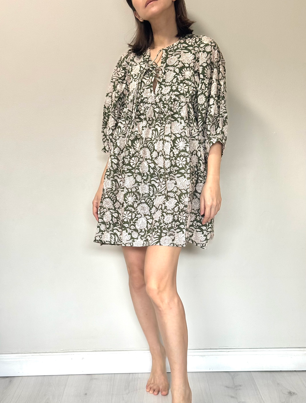 Thumbnail: Mini Dress in Olive Green Wild Flora 16