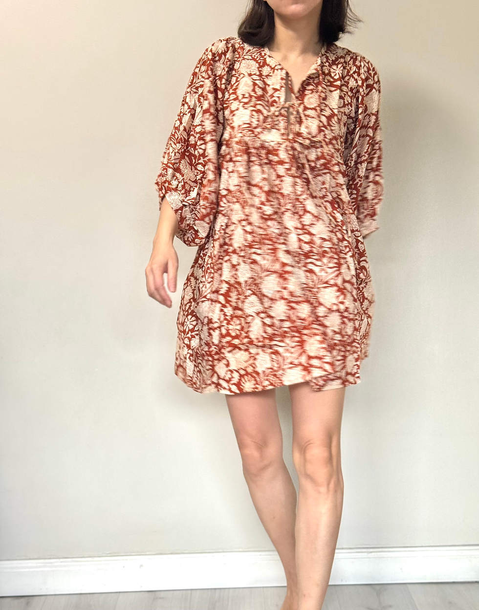 Thumbnail: Mini Dress in Brick Red and Cream Wild Flora 13