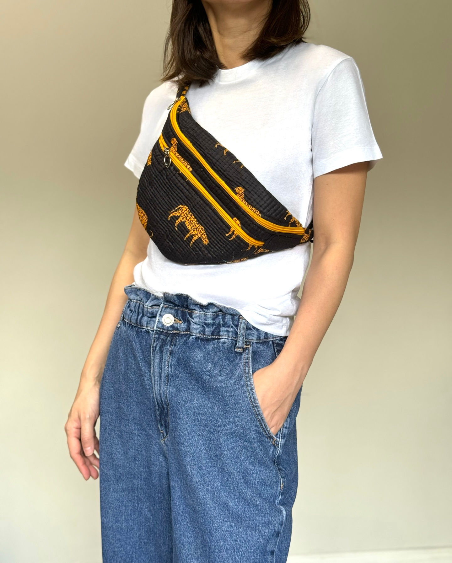 Quilted Belt Bag in Black Cheetah Print