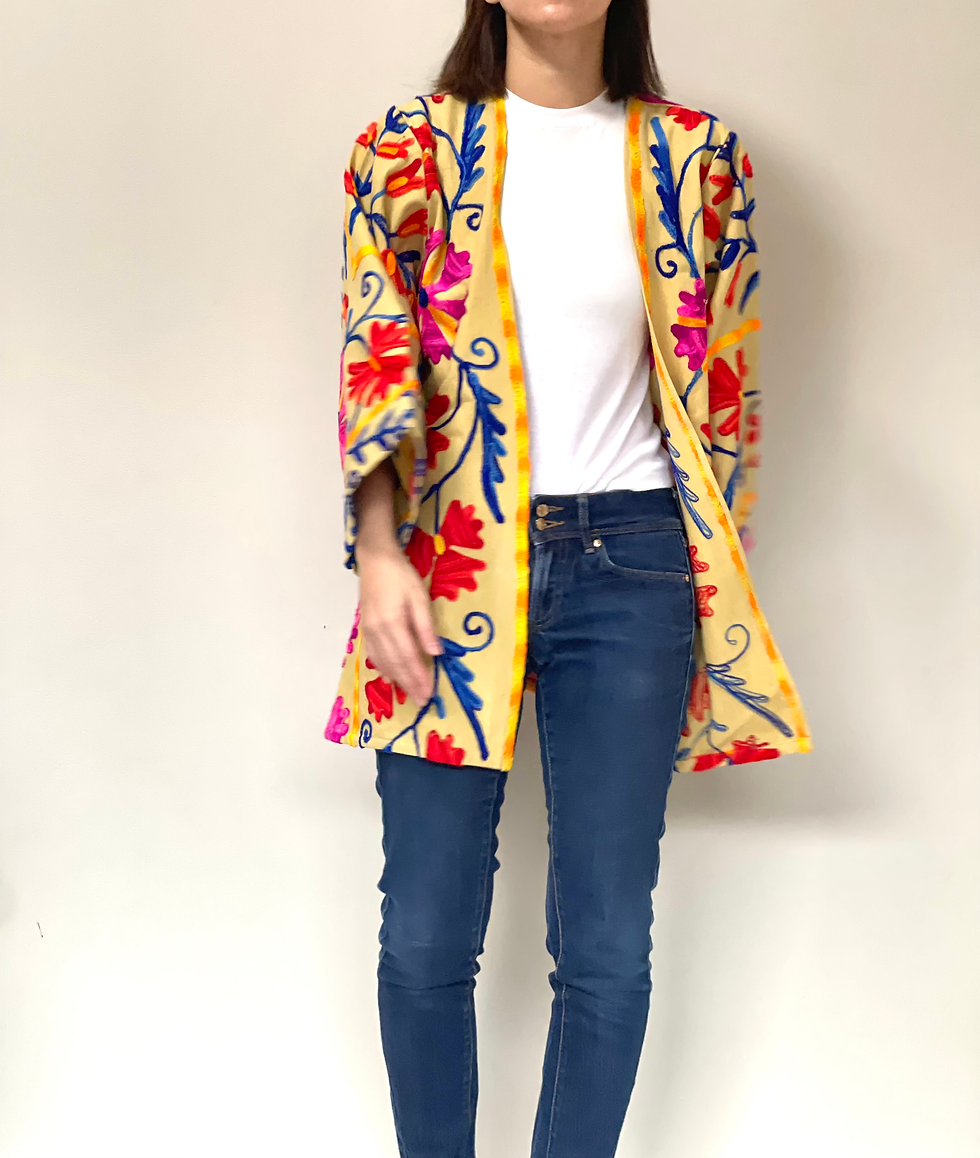 Thumbnail: Suzani Kimono Jacket in Khaki and Multicolor Floral 7