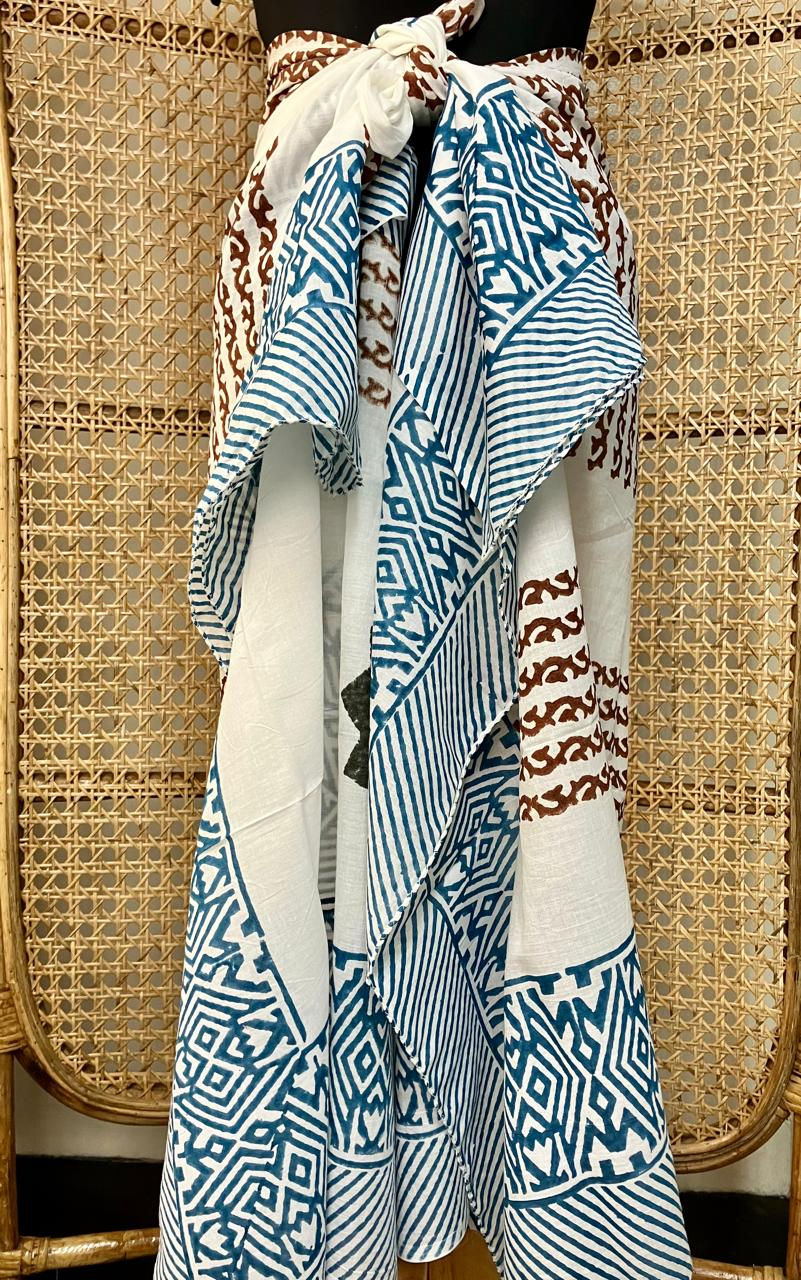 Thumbnail: Sarong in Off White and Blue Linear Abstract 204