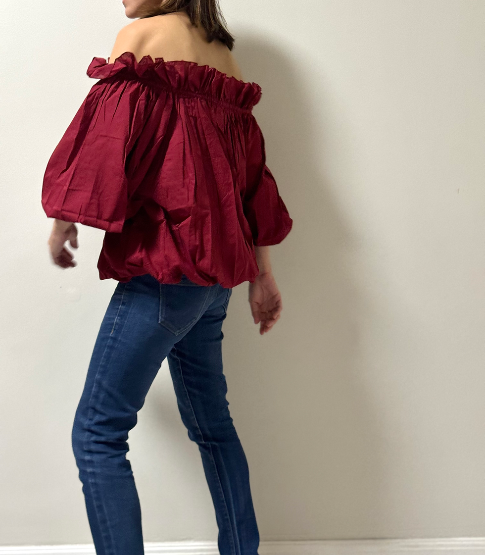 Thumbnail: Off Shoulder Puff Sleeve Top in Ruby