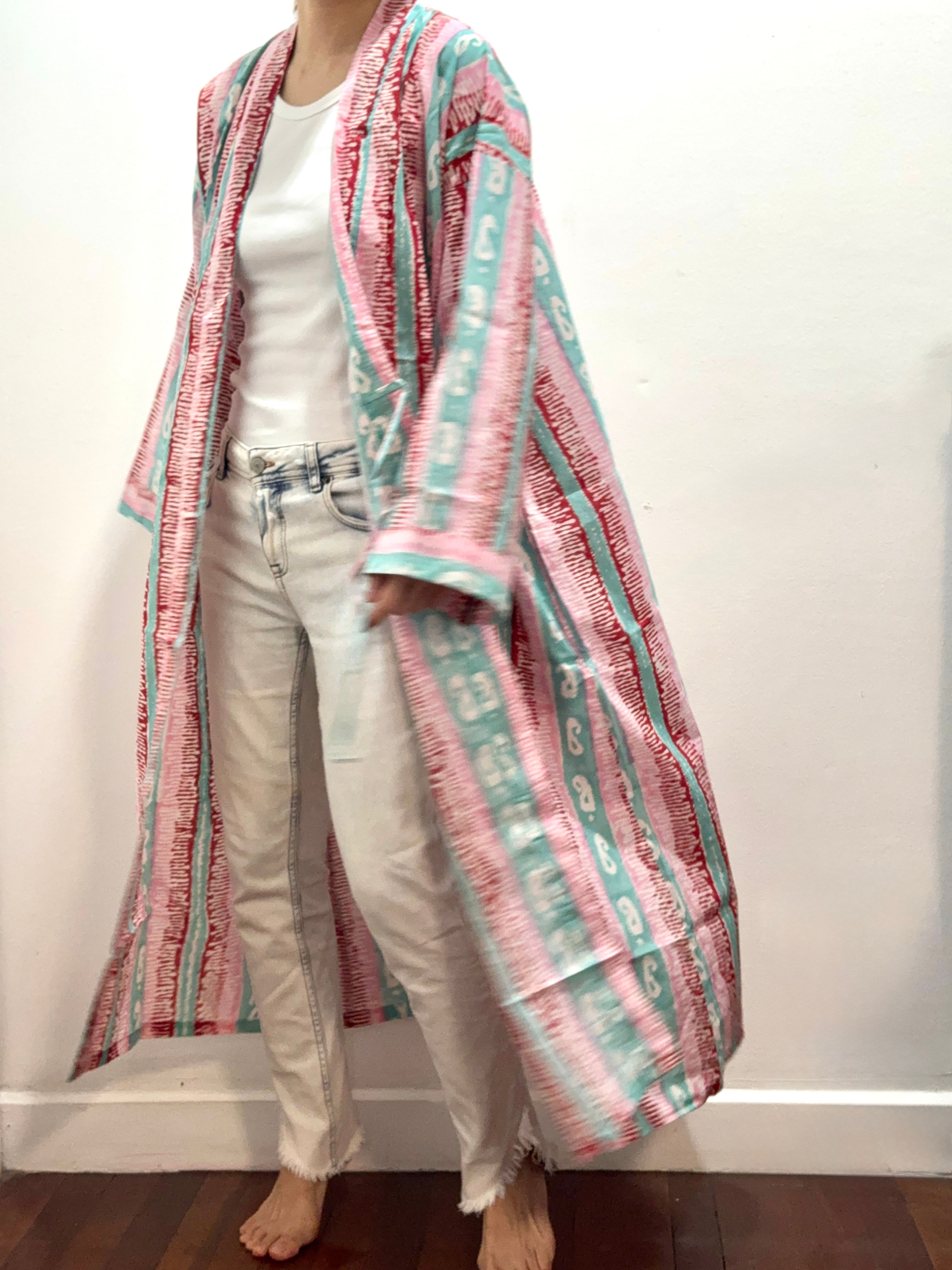 Kimono in Mint Red and Pink Coils 192