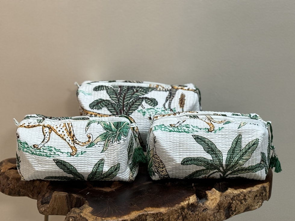 Thumbnail: Toiletry and Cosmetic Pouch in White Jungle Print