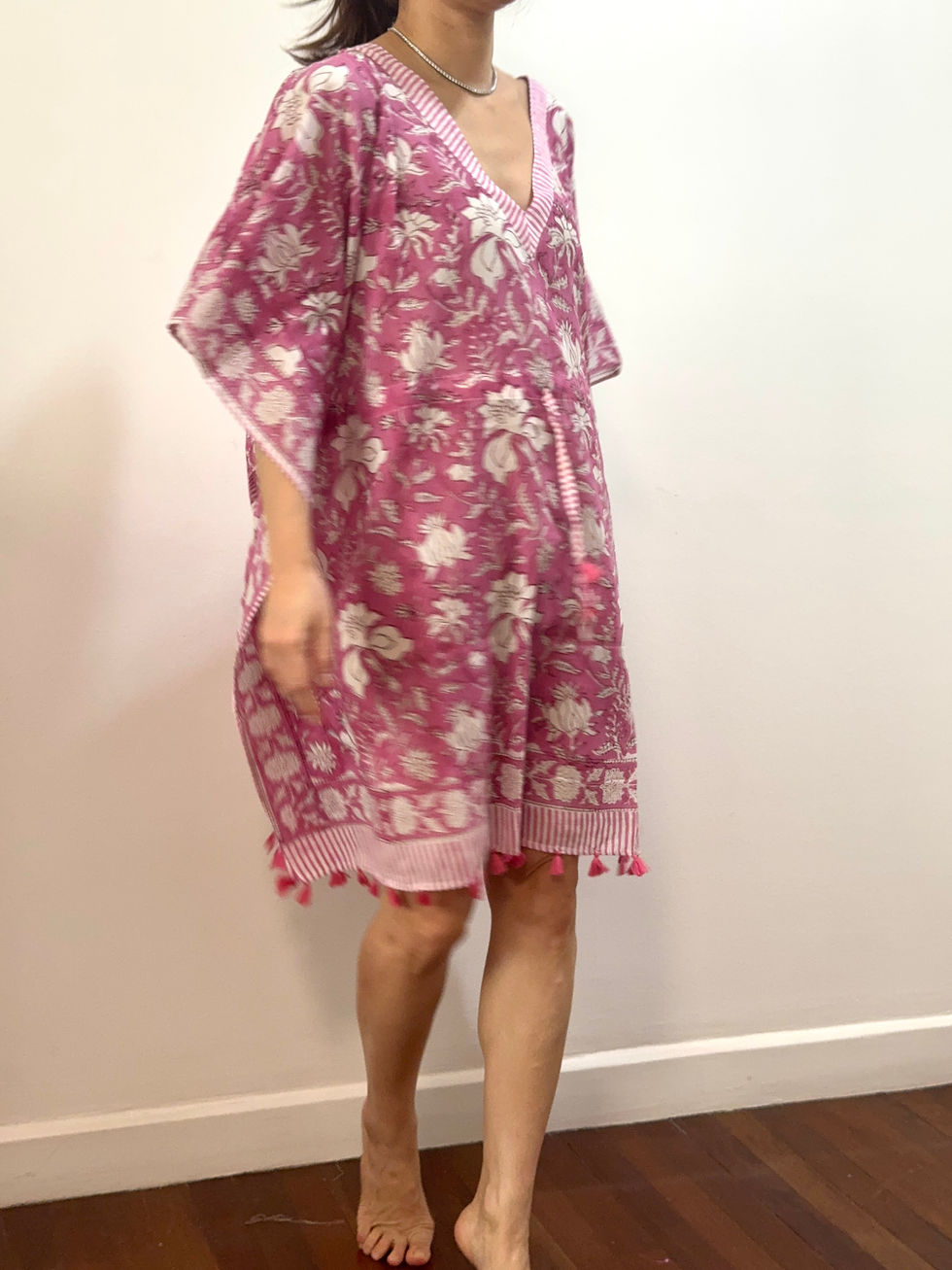Thumbnail: Short Kaftan in Pink and White Flora 614
