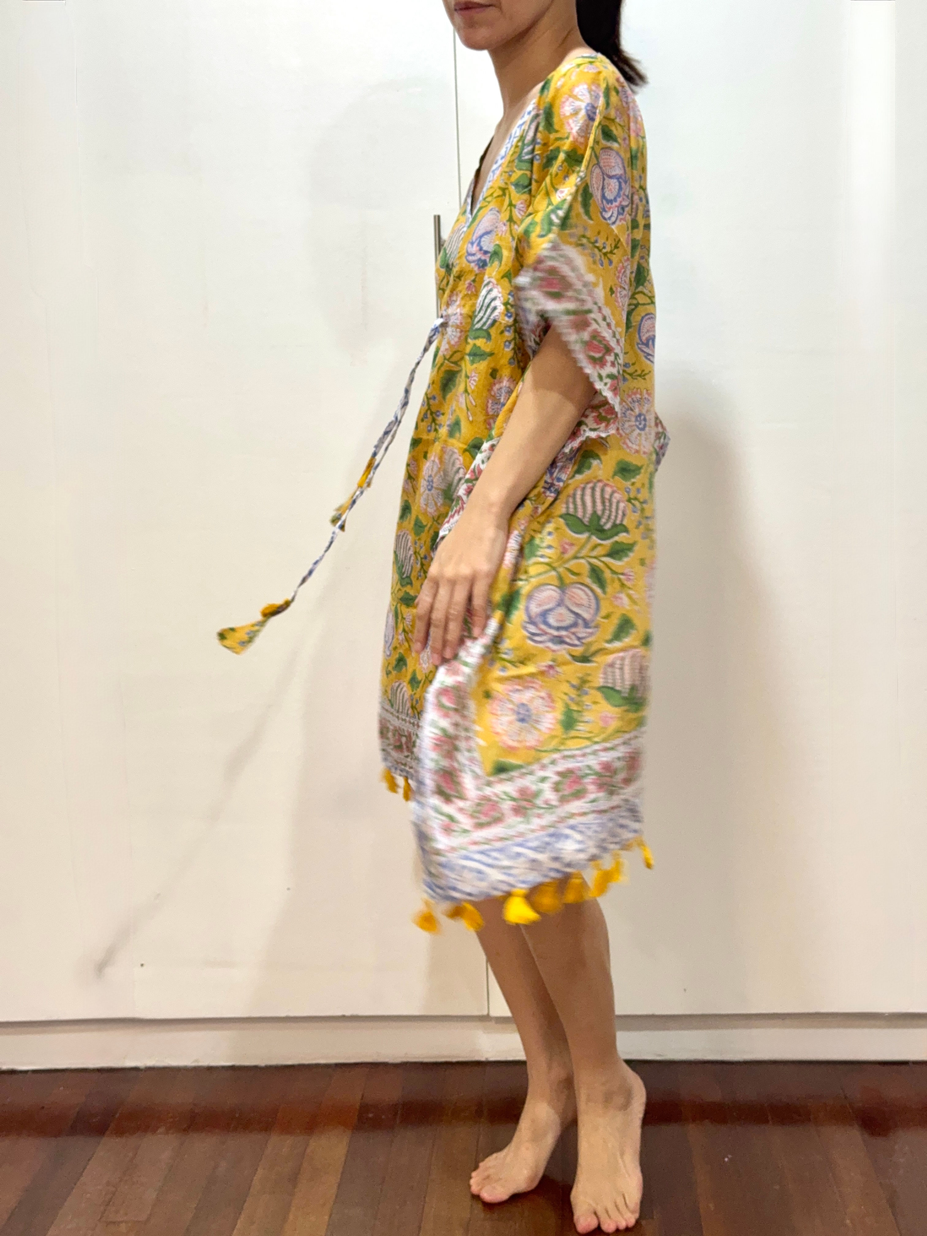 Short Kaftan in Corn Yellow Wild Flora 629