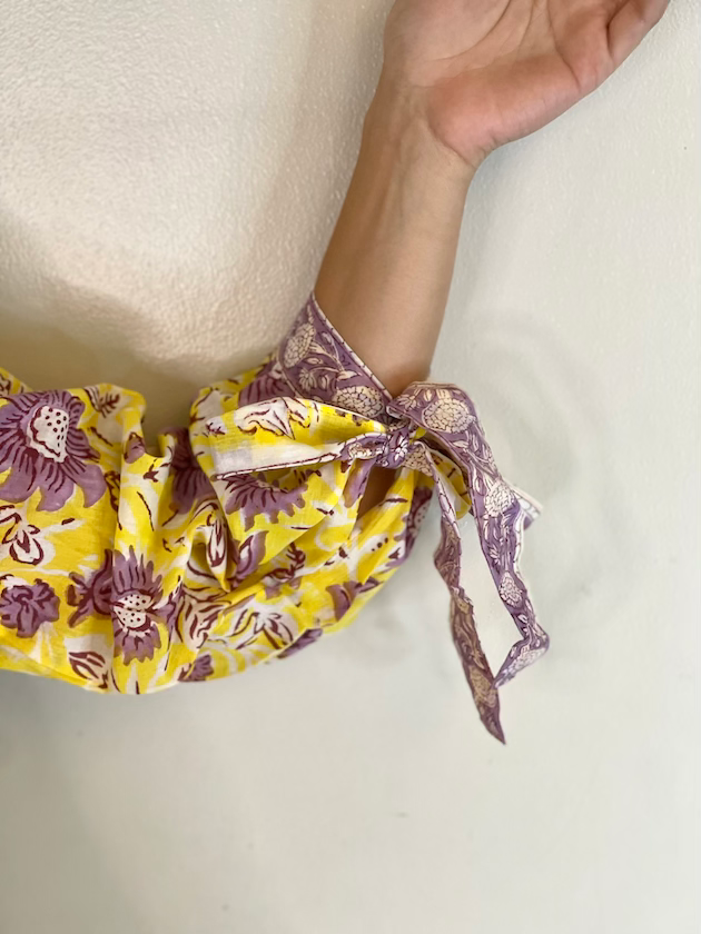 Thumbnail: Long Sleeves Maxi Dress in Yellow and Purple Floral