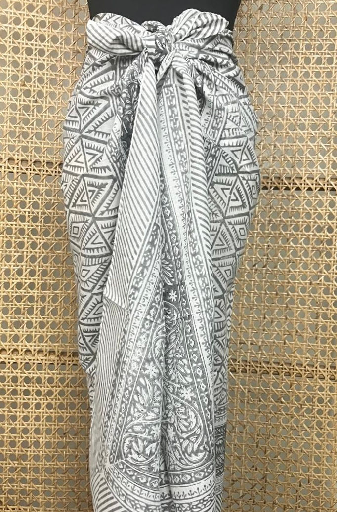 Thumbnail: Sarong in Gray and White Diamond Tribal 222