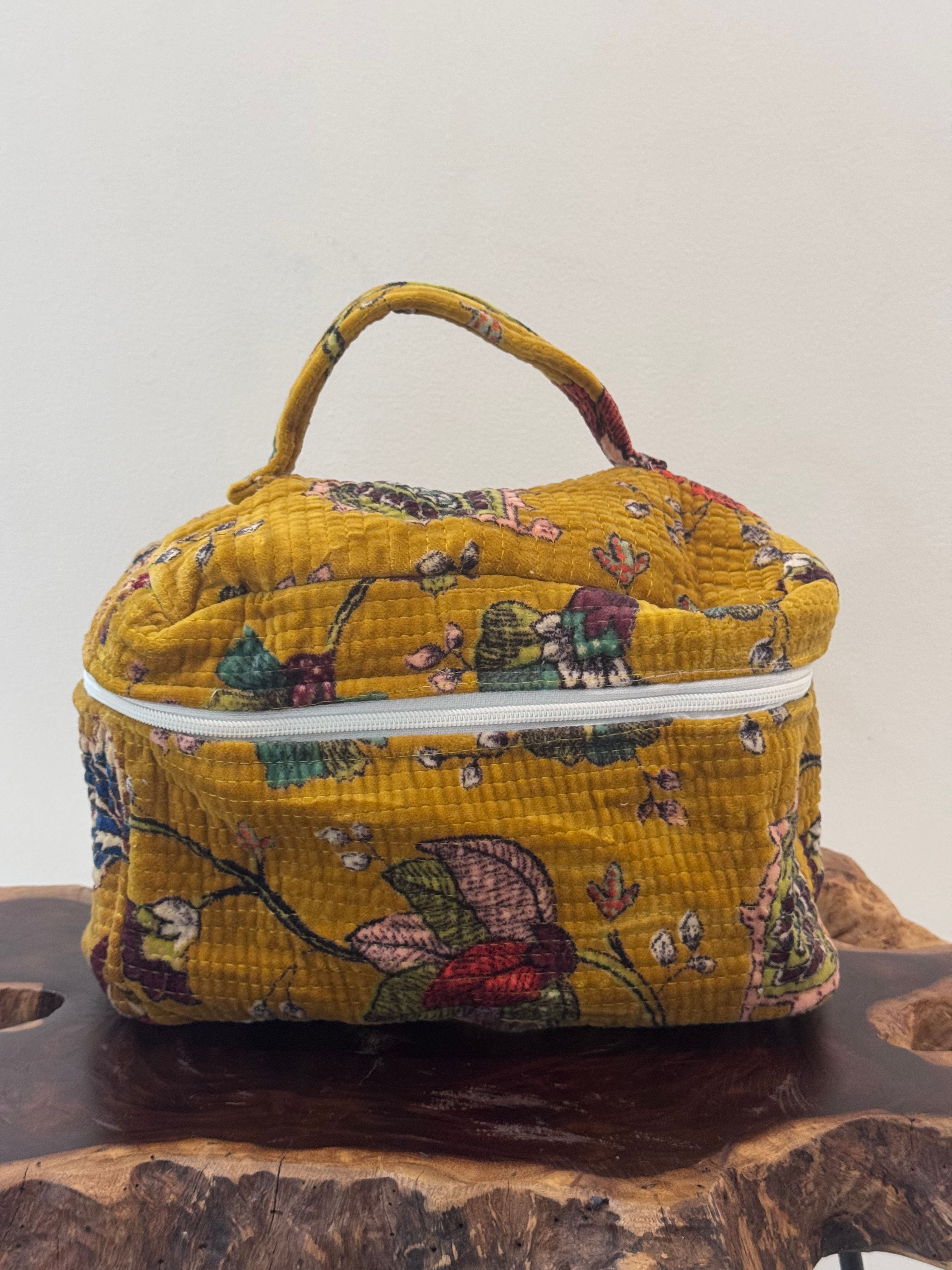 Velvet Vanity Case in Mustard Botanicals