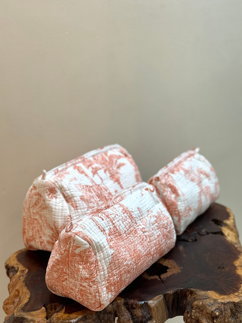 Thumbnail: Toiletry and Cosmetic Pouch in Toile Coral