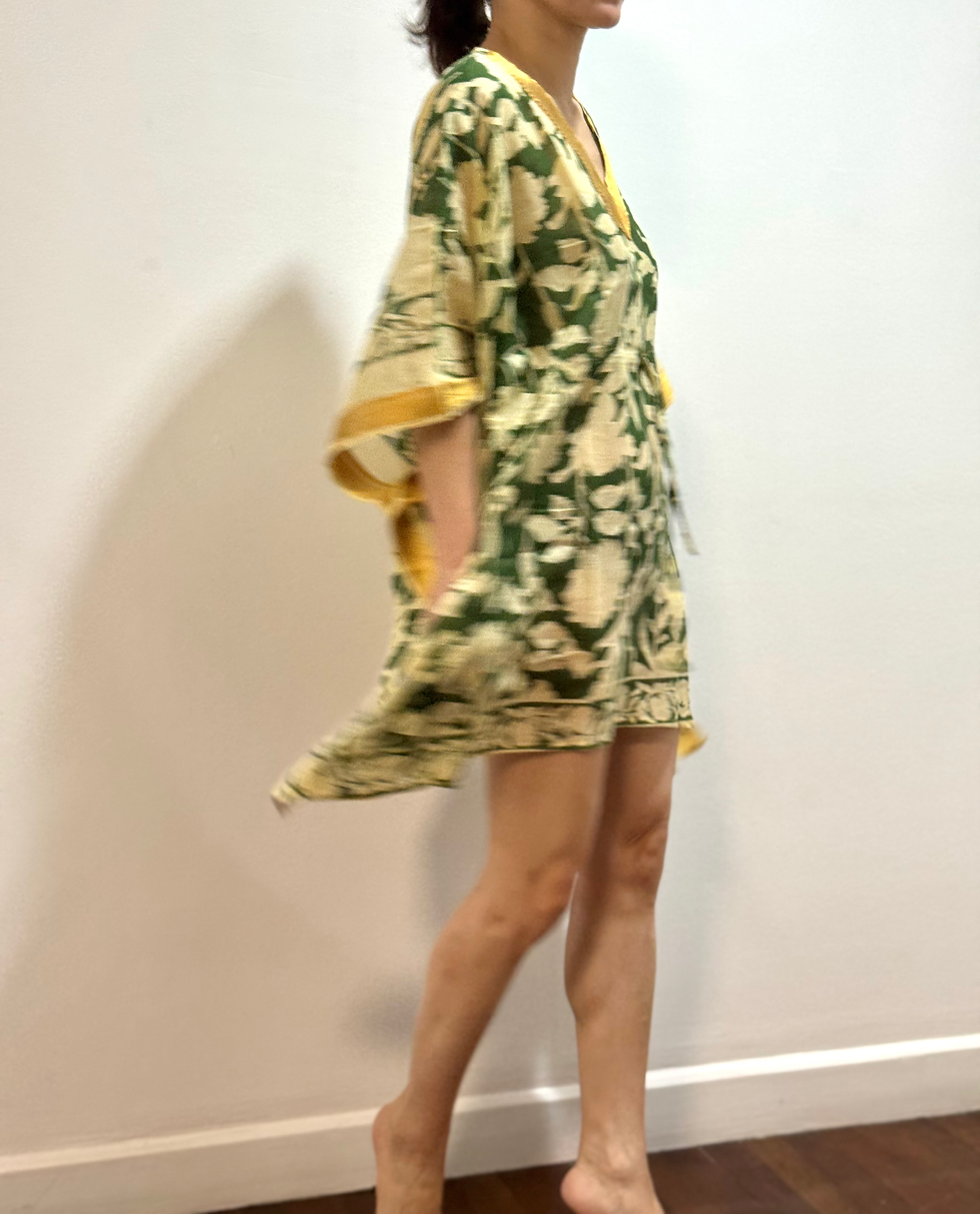 Thumbnail: Short Kaftan in Bagru Print Hunter Green Flora 584