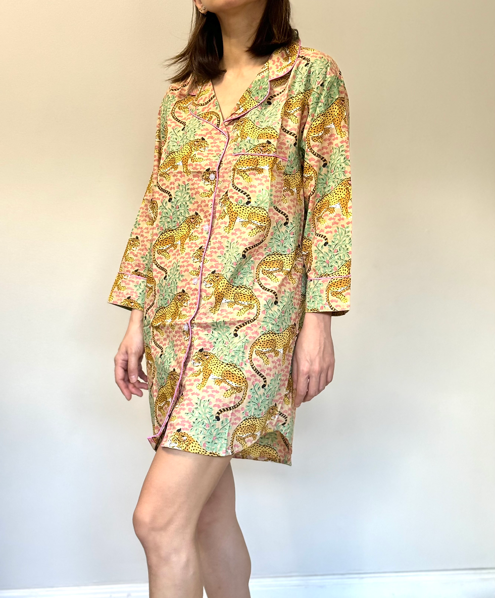 Thumbnail: Sleep Shirt Dress in Bisque Cheetah Print
