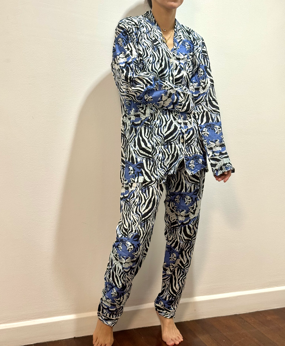 Thumbnail: Long Pajama Set in Black and Yam Tiger Print