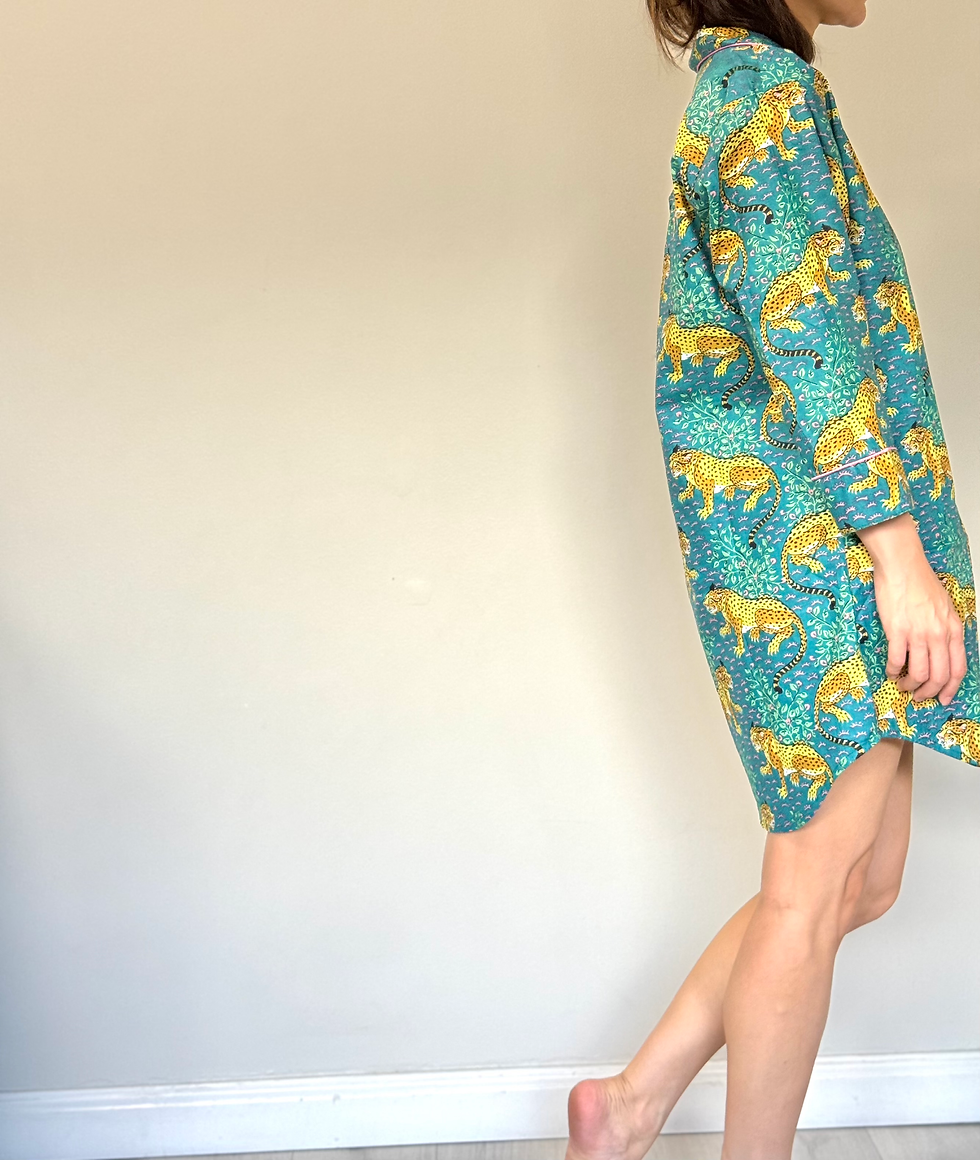 Thumbnail: Sleep Shirt Dress in Teal Cheetah Print