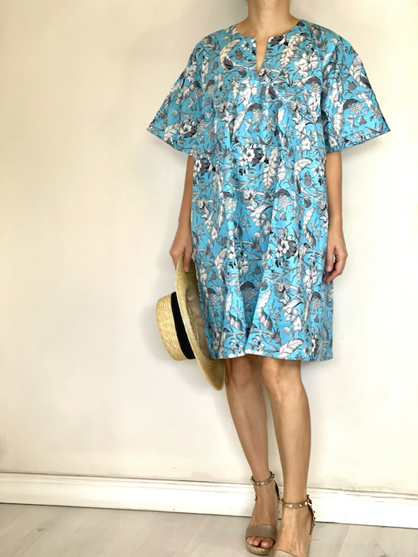 Thumbnail: Short Lounge Dress in Tiffany Blue Flora Garden