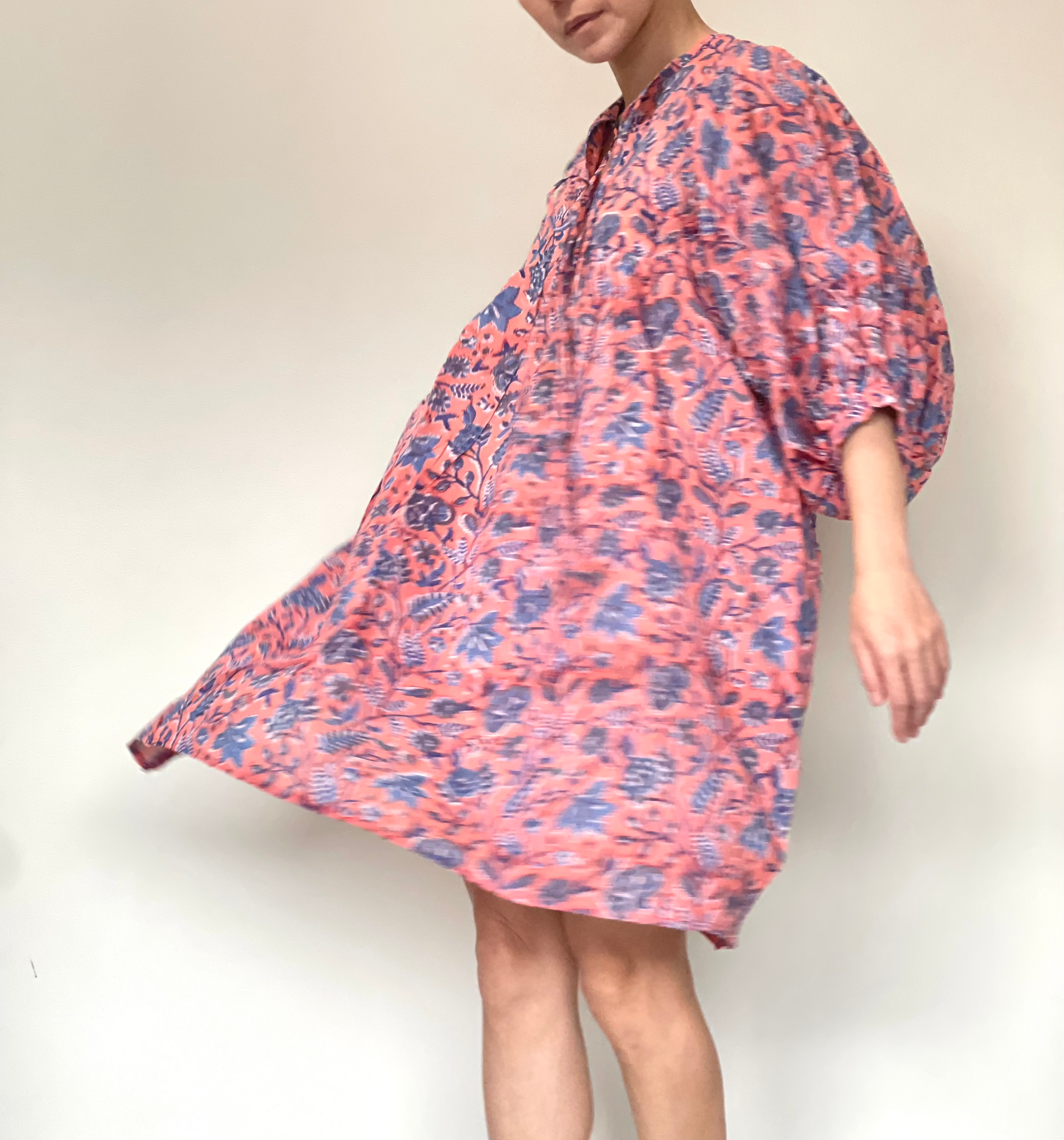 Mini Dress in Coral and Blue Wild Flora 10