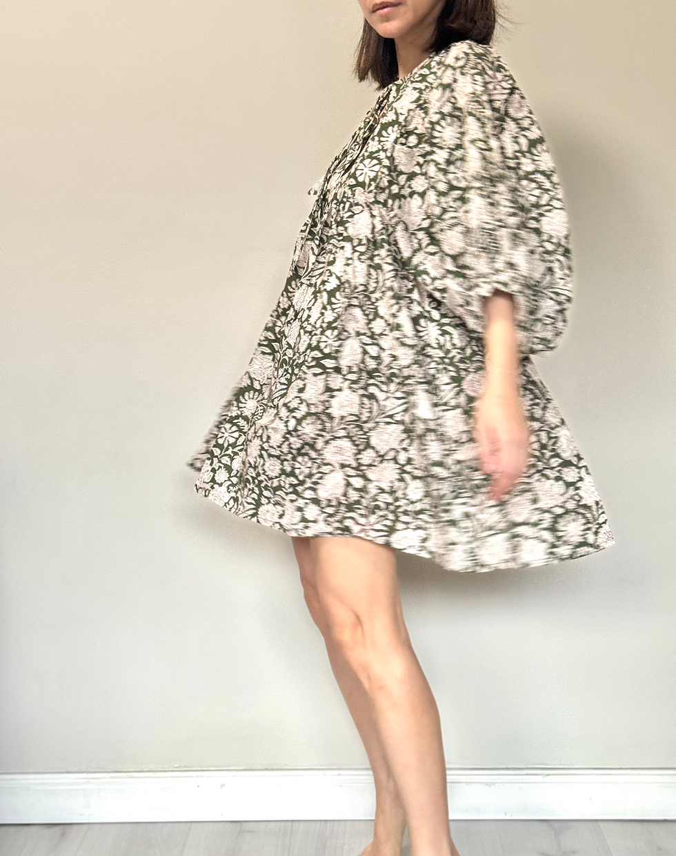 Thumbnail: Mini Dress in Olive Green Wild Flora 16