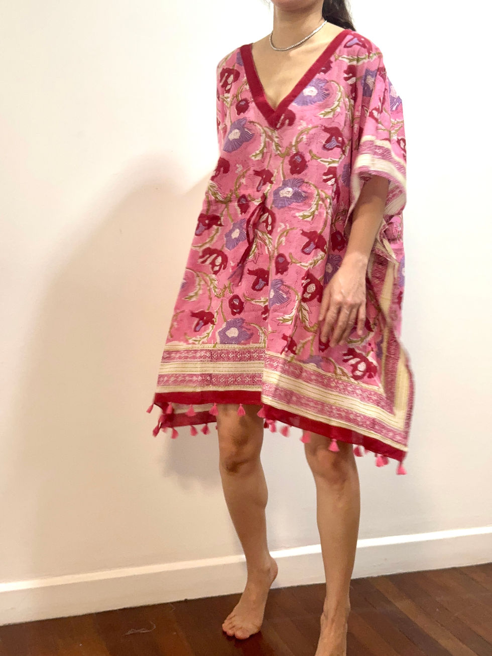Thumbnail: Short Kaftan in Bubblegum Pink and Red Wild Flora 622