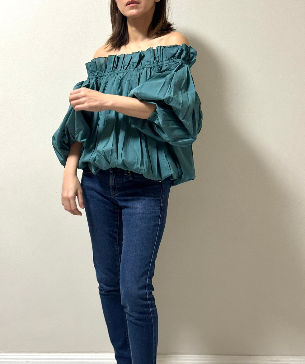 Thumbnail: Off Shoulder Puff Sleeve Top in Emerald
