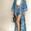 Thumbnail: Kimono Shorts Set in Cyan Cat Tribal Print