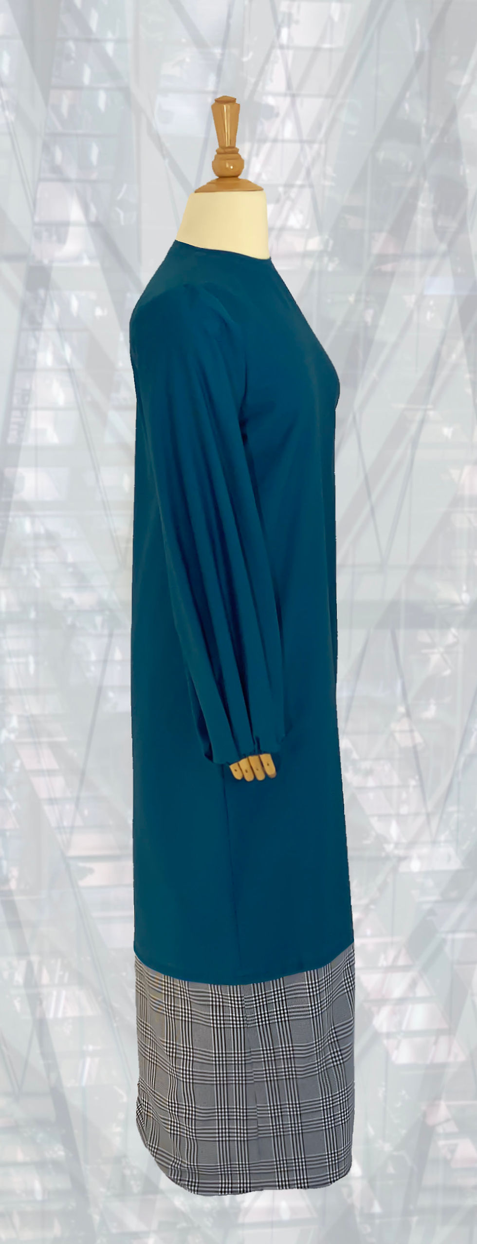 Miniature : ABAYA ROBE-HIJAB À CARREAUX bleu canard